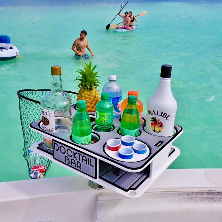 Docktail Boat Table Caddy and Storage Accessory - Choose Your Mount, Color & Custom Name - Docktail Bar