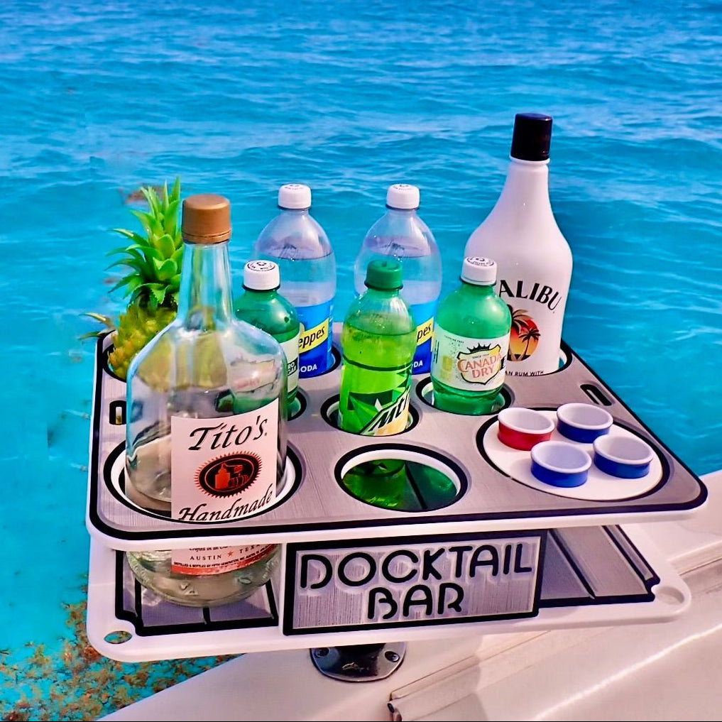 Docktail Boat Table Cup Holder Caddy & Rod Holder Mount Boating Accessory