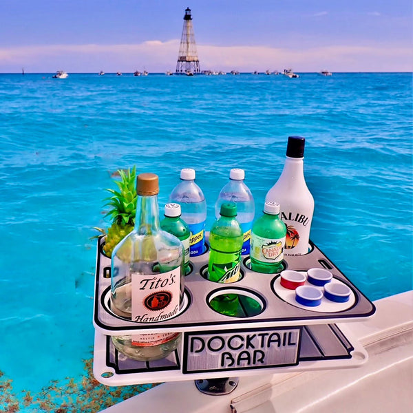 Docktail Boat Table Caddy and Storage Accessory - Choose Your Mount, Color & Custom Name - Docktail Bar