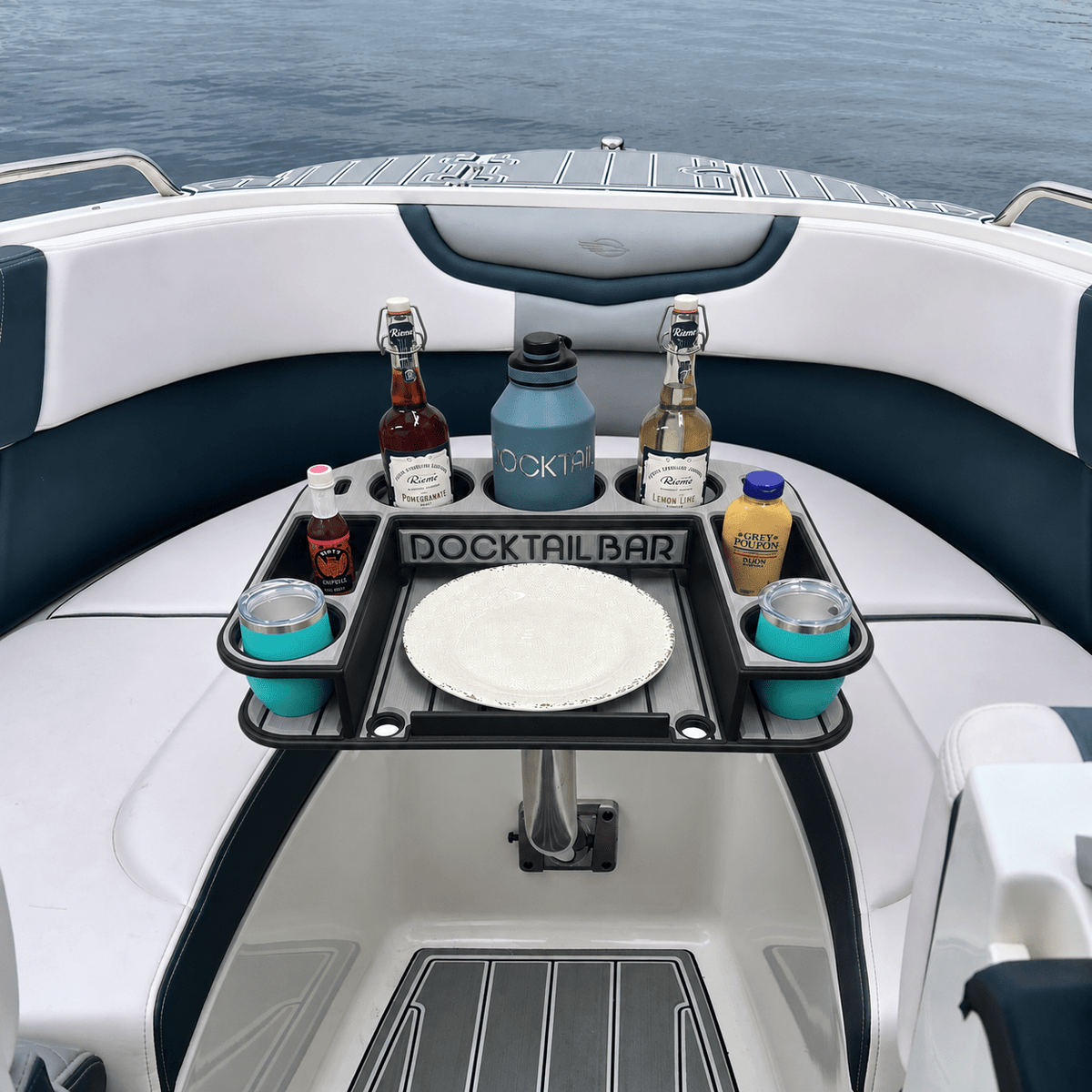 Docktail Butler Angled-Side Mount Boat Table - Midnight Series - Docktail Bar