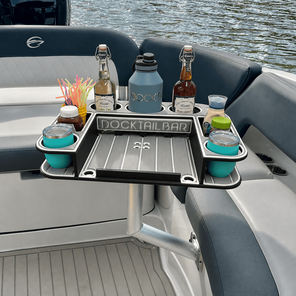Docktail Butler Angled-Side Mount Boat Table - Midnight Series - Docktail Bar