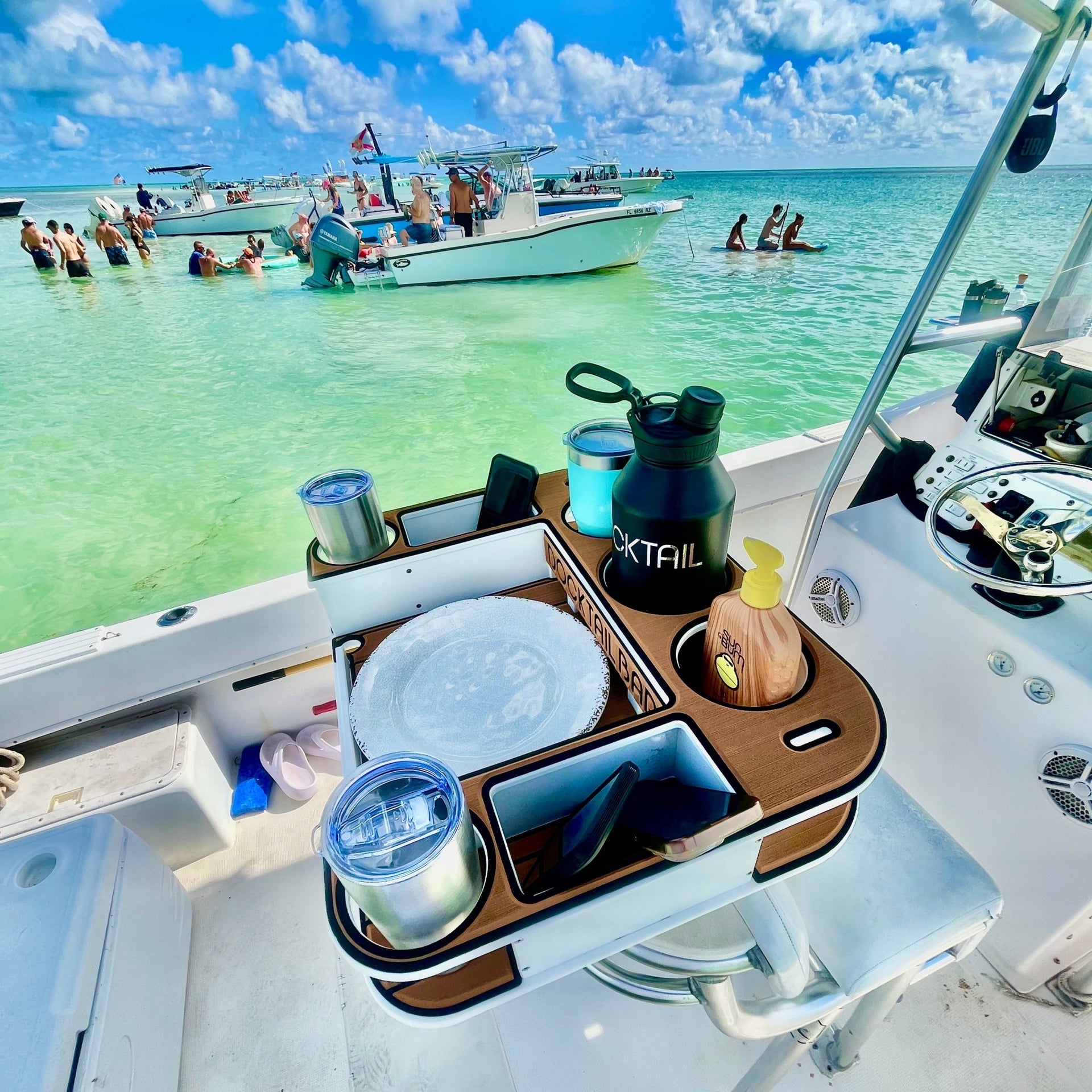 Docktail Butler Boat Table with Adjustable Rod Holder Mount - Docktail Bar