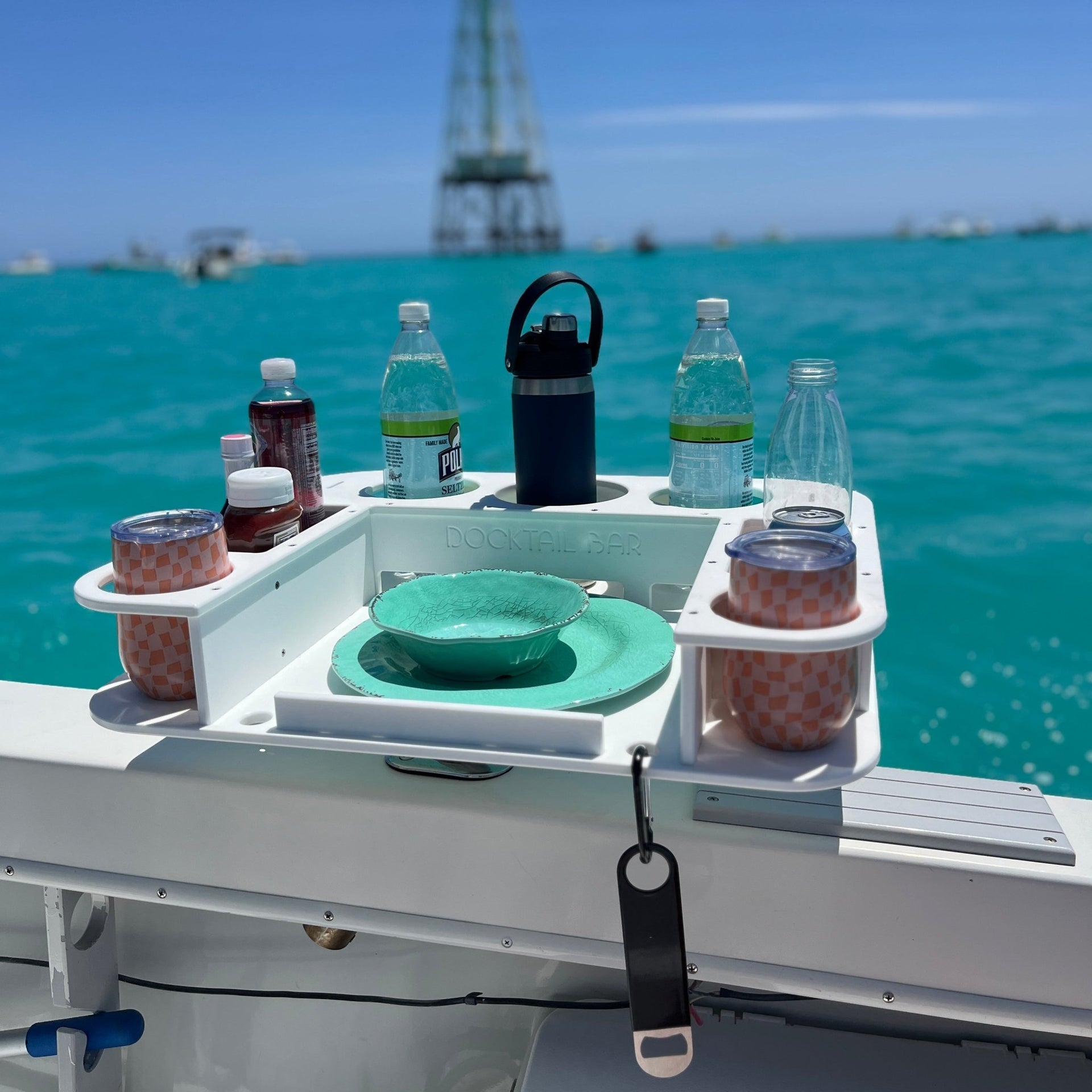 Docktail Butler Boat Table with Adjustable Rod Holder Mount - Docktail Bar