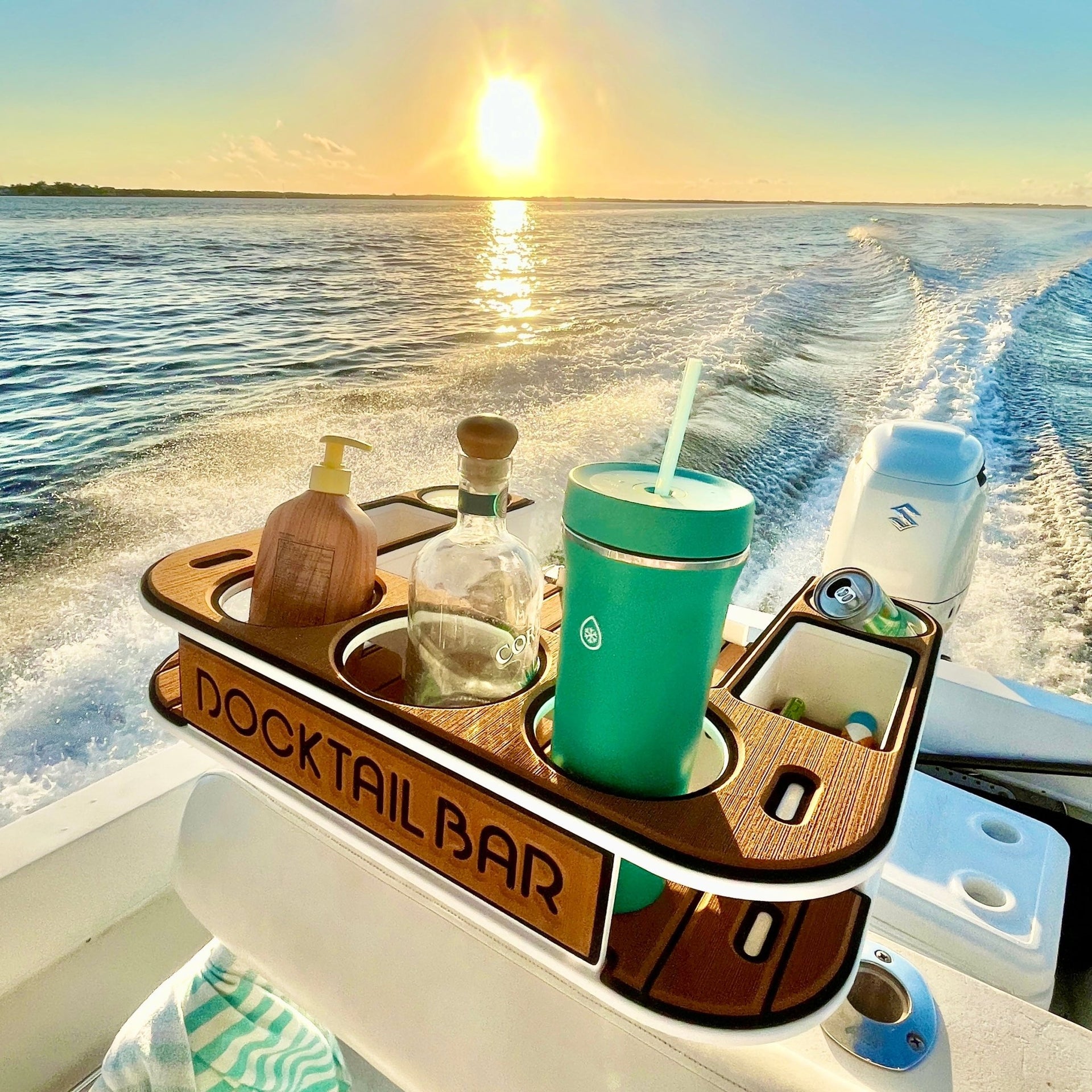 Docktail Butler Boat Table with Adjustable Rod Holder Mount - Docktail Bar