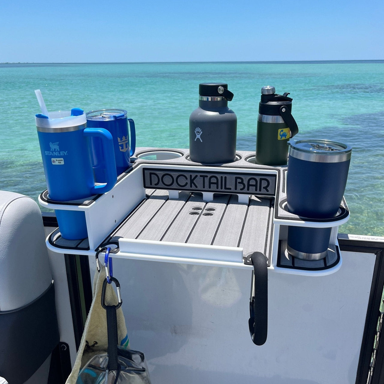 Docktail Butler Boat Table with Pontoon Boat Rail Mount - Docktail Bar