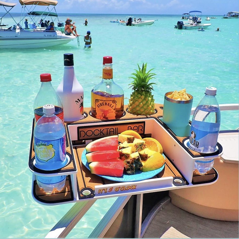 Docktail Butler Boat Table with Pontoon Boat Rail Mount - Docktail Bar