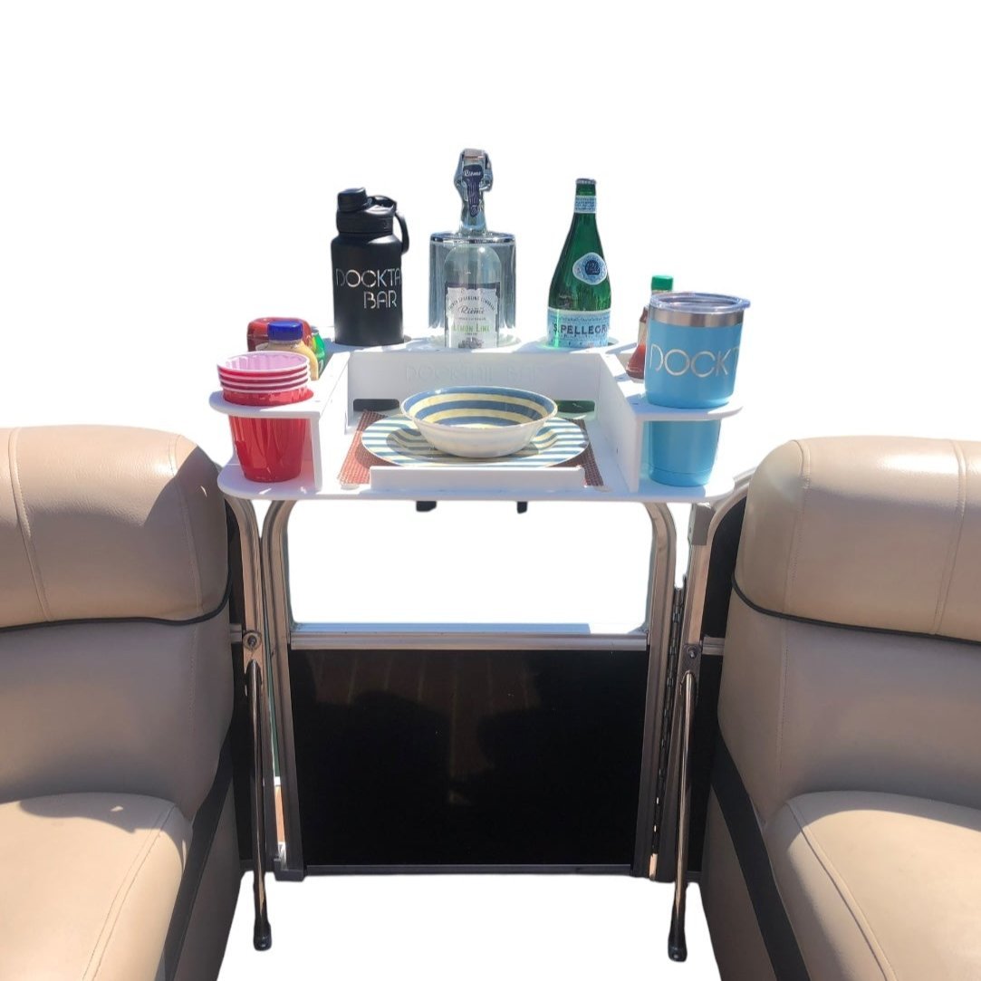 Docktail Butler Boat Table with Pontoon Boat Rail Mount - Docktail Bar