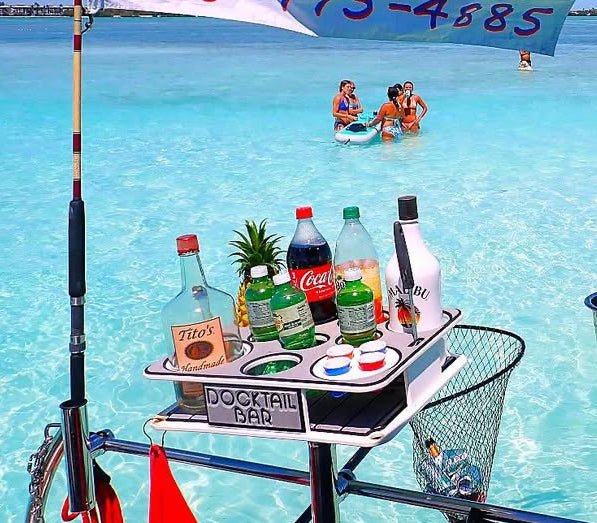 Docktail Butler Boat Table with Pontoon Boat Rail Mount - Docktail Bar