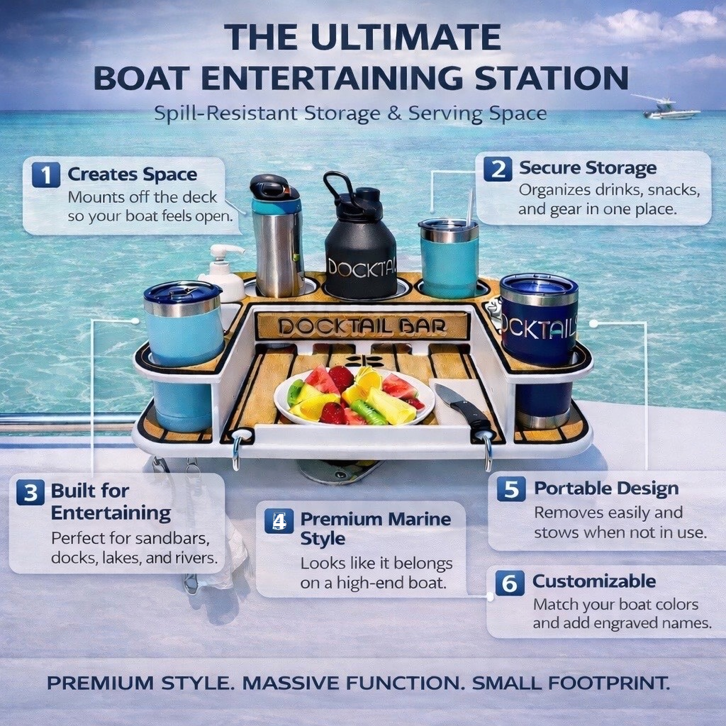 Docktail Butler Table with Rod Holder Mount - Docktail Bar