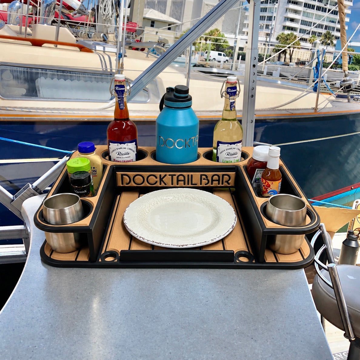 Docktail Butler Table with SeaSucker Vacuum Mounts - Midnight Series - Docktail Bar