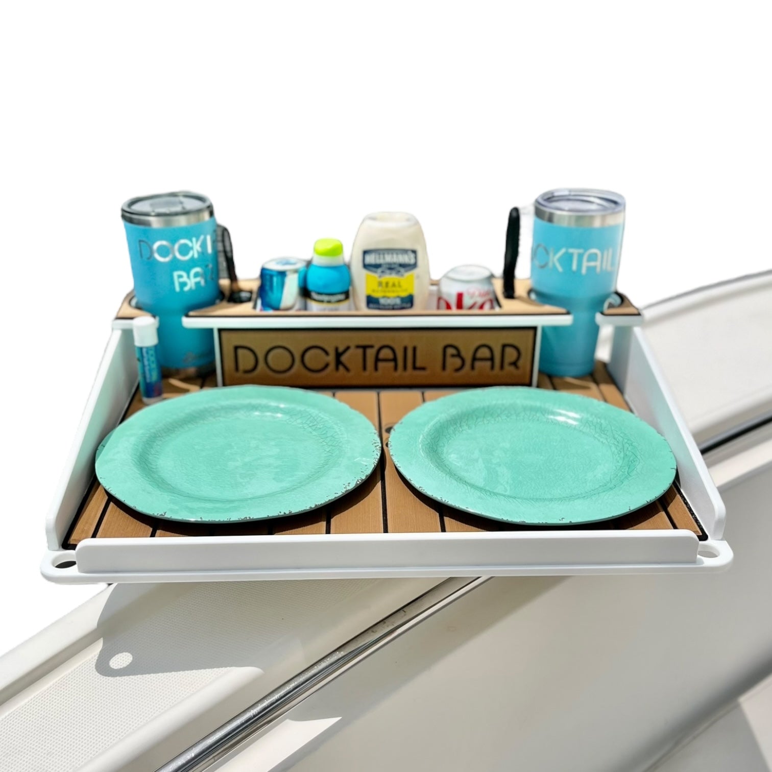 Docktail Boat Utility Table With Cup Holders & Magma Rod Holder Mount ...