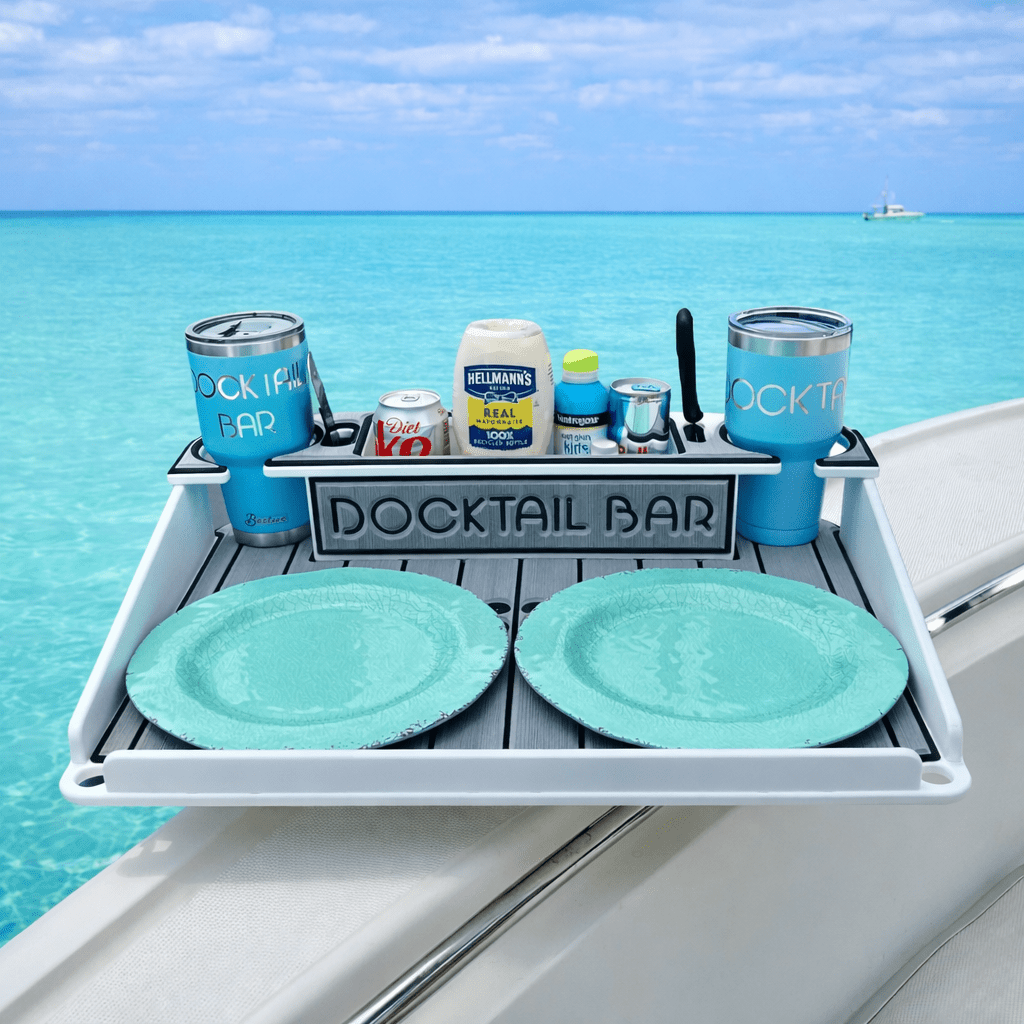 Docktail Utility Boat Table Accessory with Adjustable Rod Holder Mount - Docktail Bar