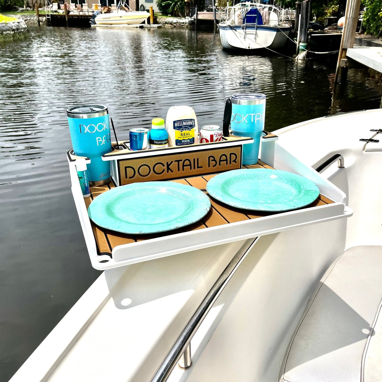 Docktail Utility Boat Table and Storage Accessory - Choose Your Mount, Color & Custom Name - Docktail Bar