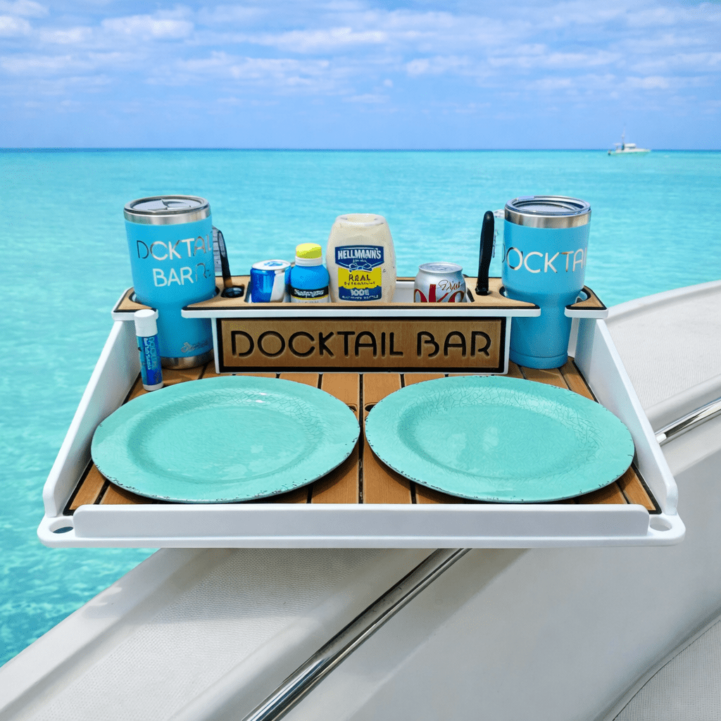 Docktail Utility Boat Table and Storage Accessory - Choose Your Mount, Color & Custom Name - Docktail Bar