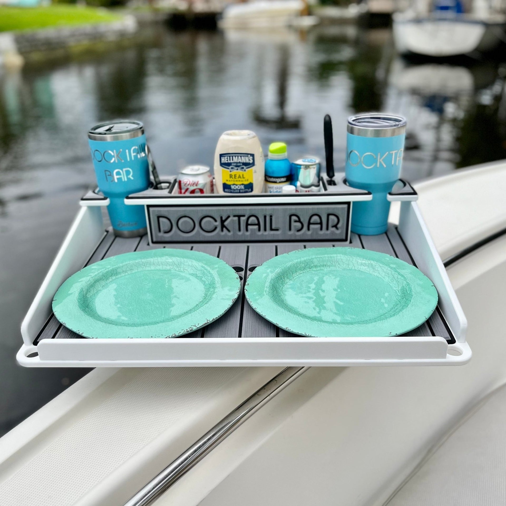 Docktail Utility Boat Table and Storage Accessory - Choose Your Mount, Color & Custom Name - Docktail Bar