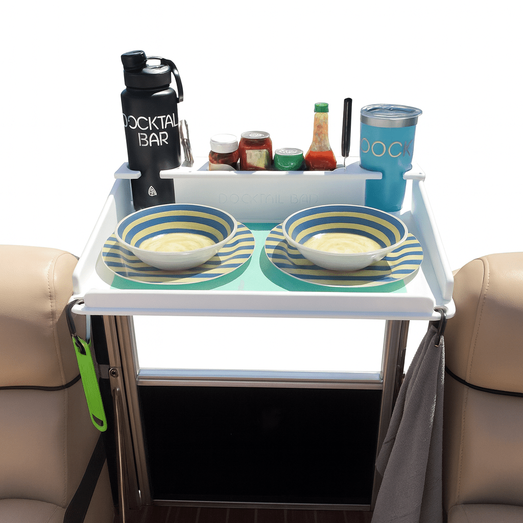 Docktail Utility Boat Table with Pontoon Boat Rail Mount - Docktail Bar