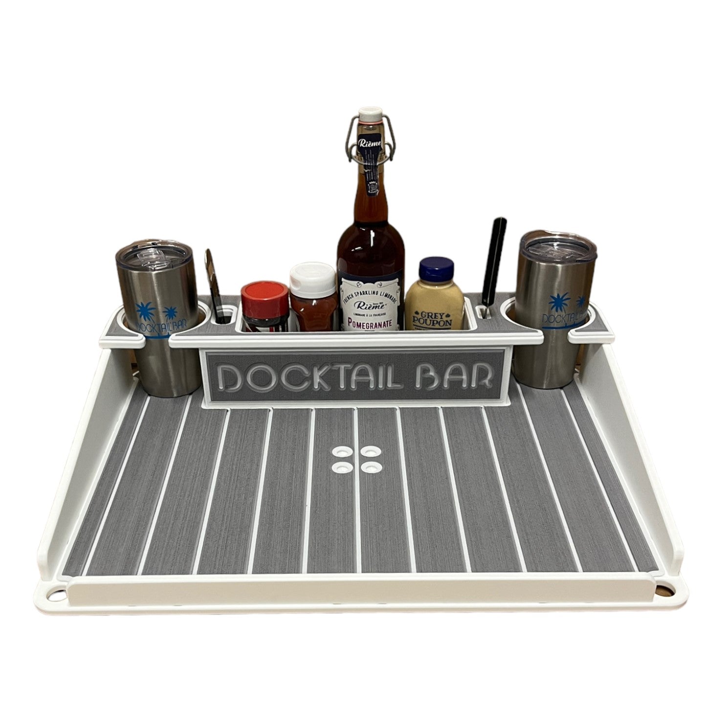 Docktail Bar Utility Boat Table - Includes Rod Holder Mount | Boat Caddy Organizer, Portable Boat Table and Boat Bar, Marine Tables for Boats with