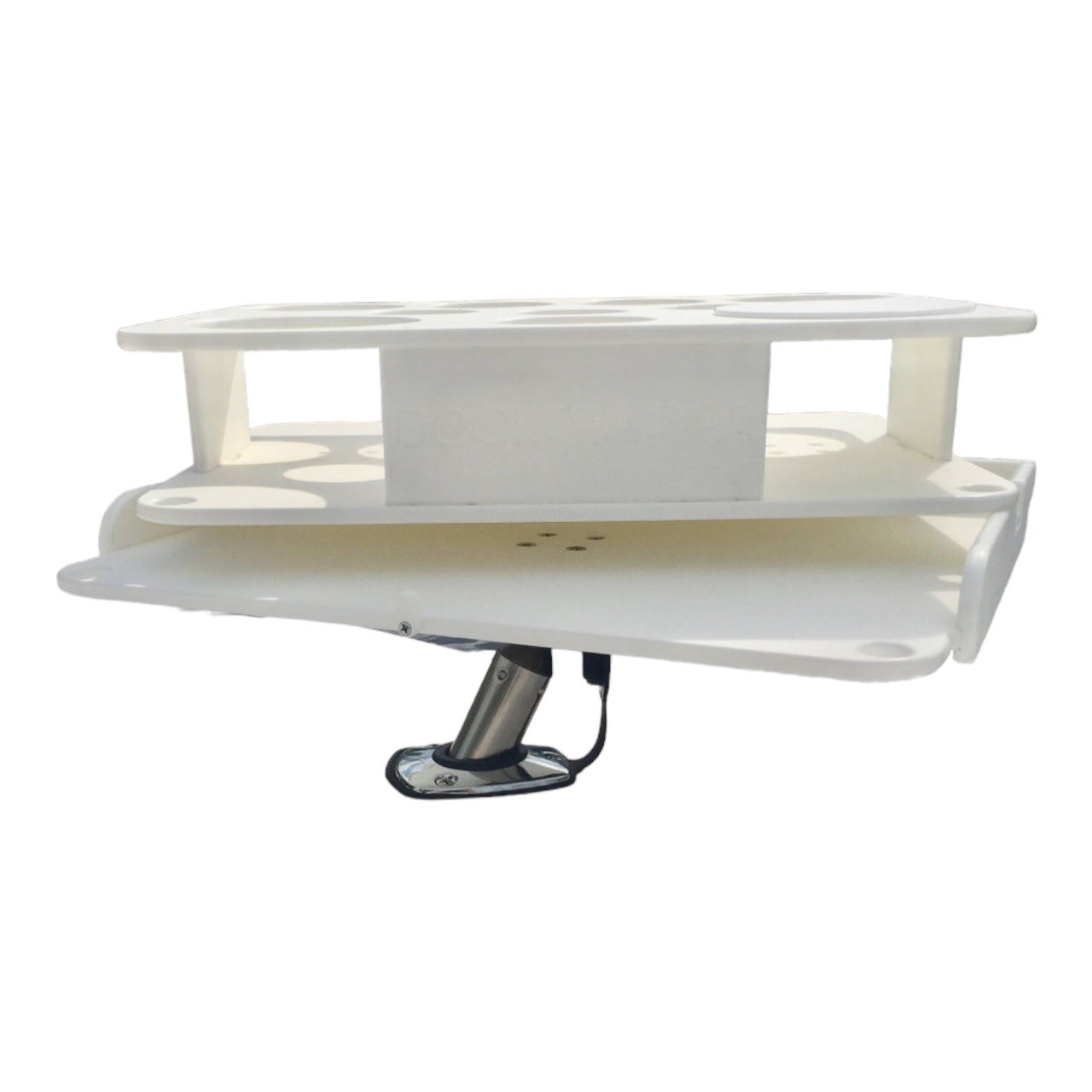 The Docktail Boat Table Caddy plus Bait Table Includes All Angle Adjustable Rod Holder Mount - Choose Your Color