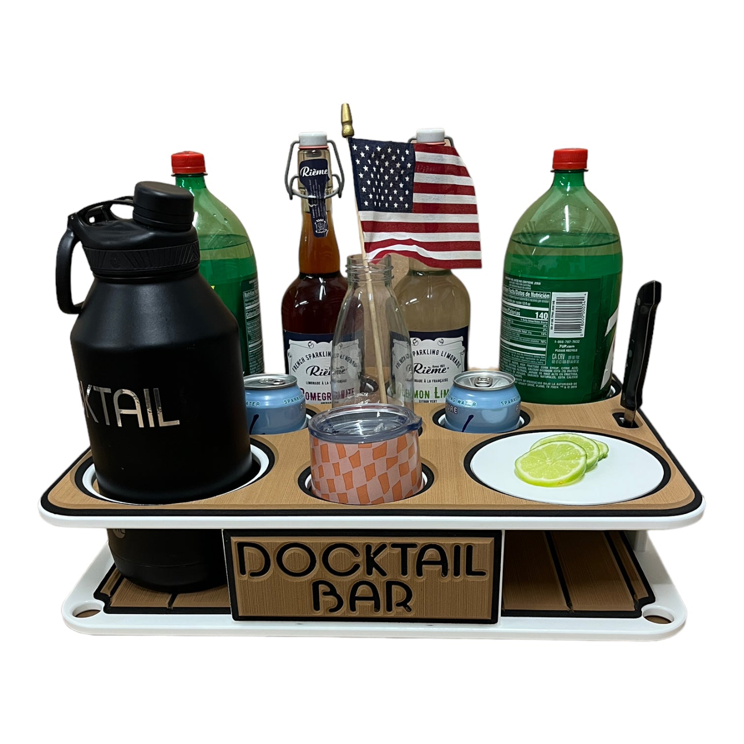 The Docktail Boat Table Caddy plus Custom Serving / Bait Table with Pontoon  Rail