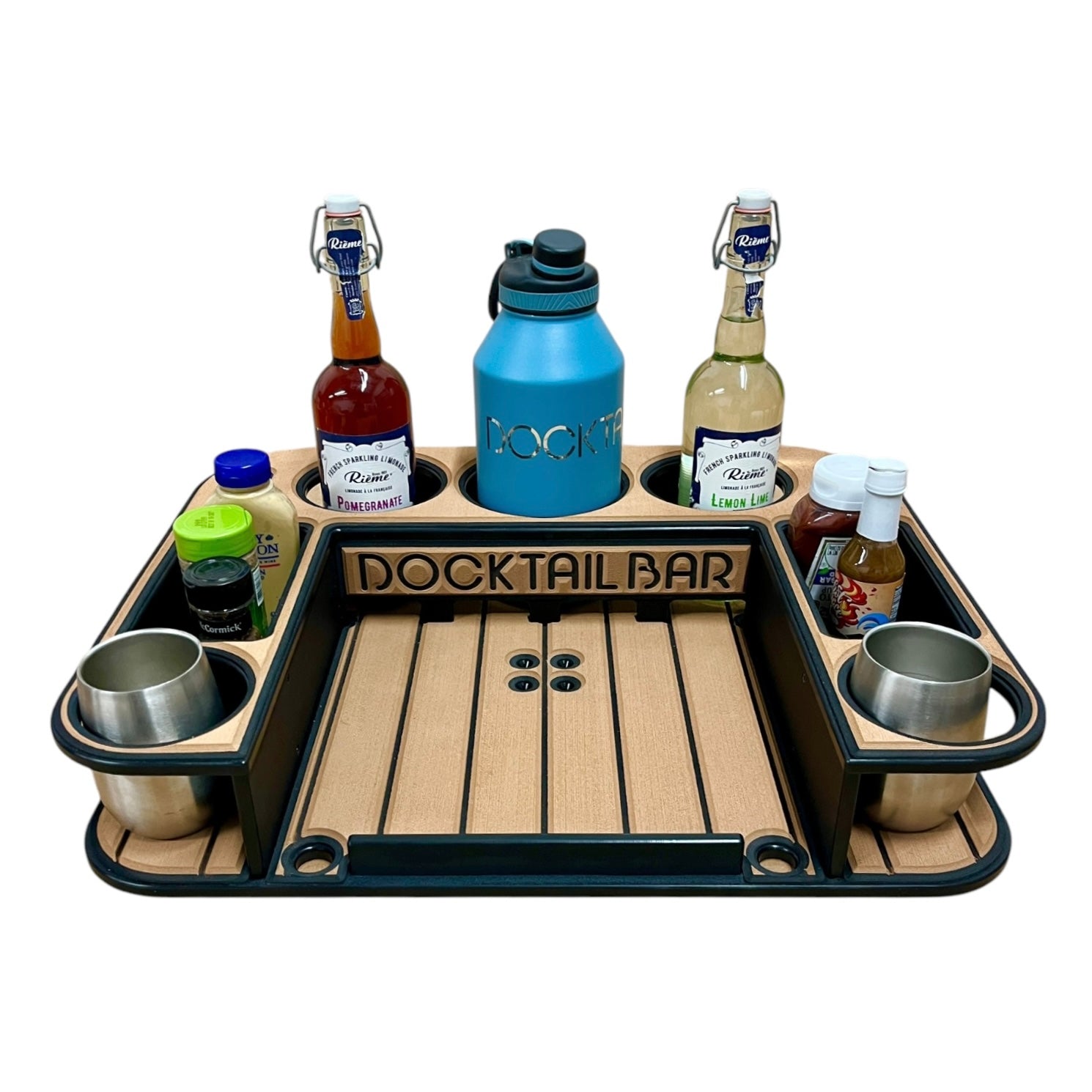 Midnight Series - Docktail Butler Boat Table with Adjustable Rod Holder Mount - Docktail Bar