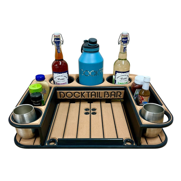 Midnight Series - Docktail Butler Boat Table with Adjustable Rod Holder Mount - Docktail Bar