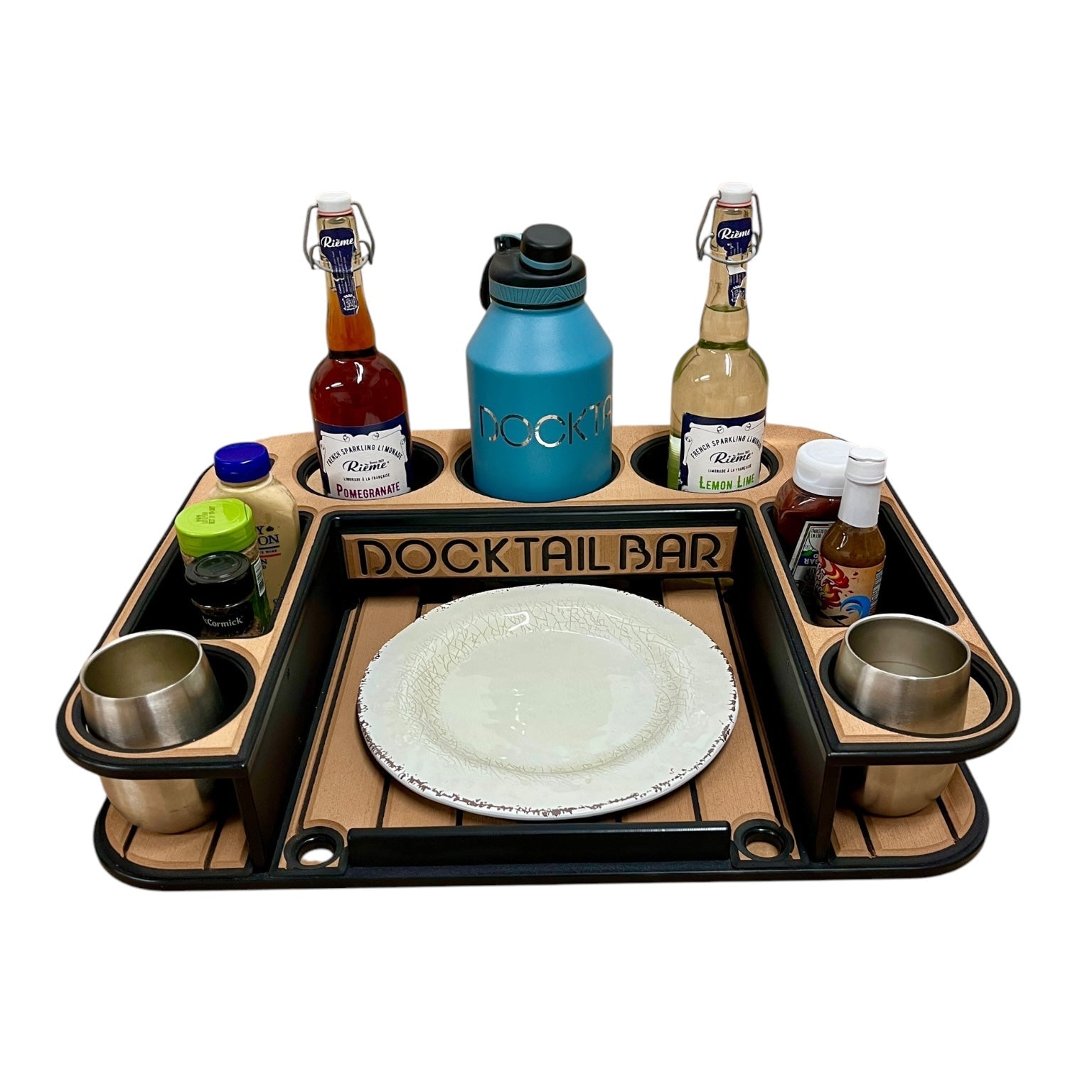 Midnight Series - Docktail Butler Boat Table with Adjustable Rod Holder Mount - Docktail Bar