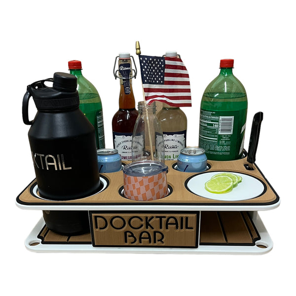 The Docktail Boat Table Caddy plus Bait Table Includes All Angle Adjustable Rod Holder Mount - Docktail Bar