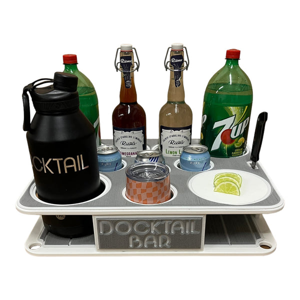 The Docktail Boat Table Caddy plus Bait Table Includes All Angle Adjustable Rod Holder Mount - Docktail Bar