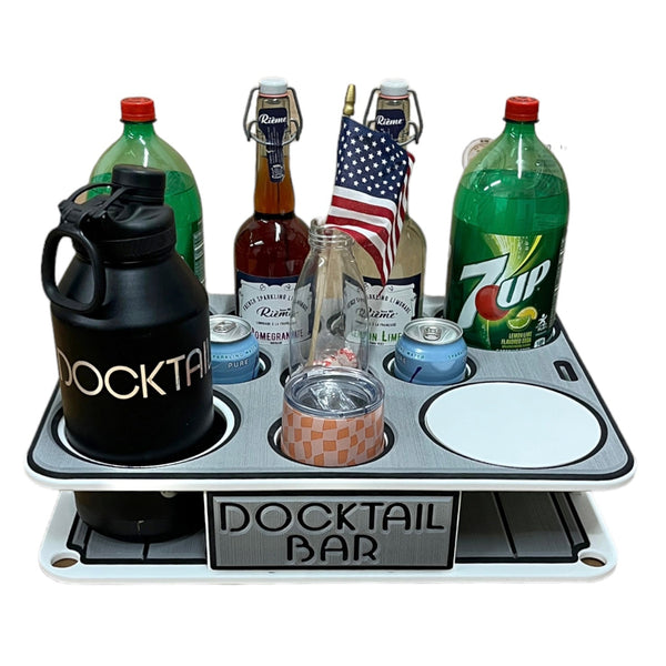 The Docktail Boat Table Caddy plus Bait Table Includes All Angle Adjustable Rod Holder Mount - Docktail Bar