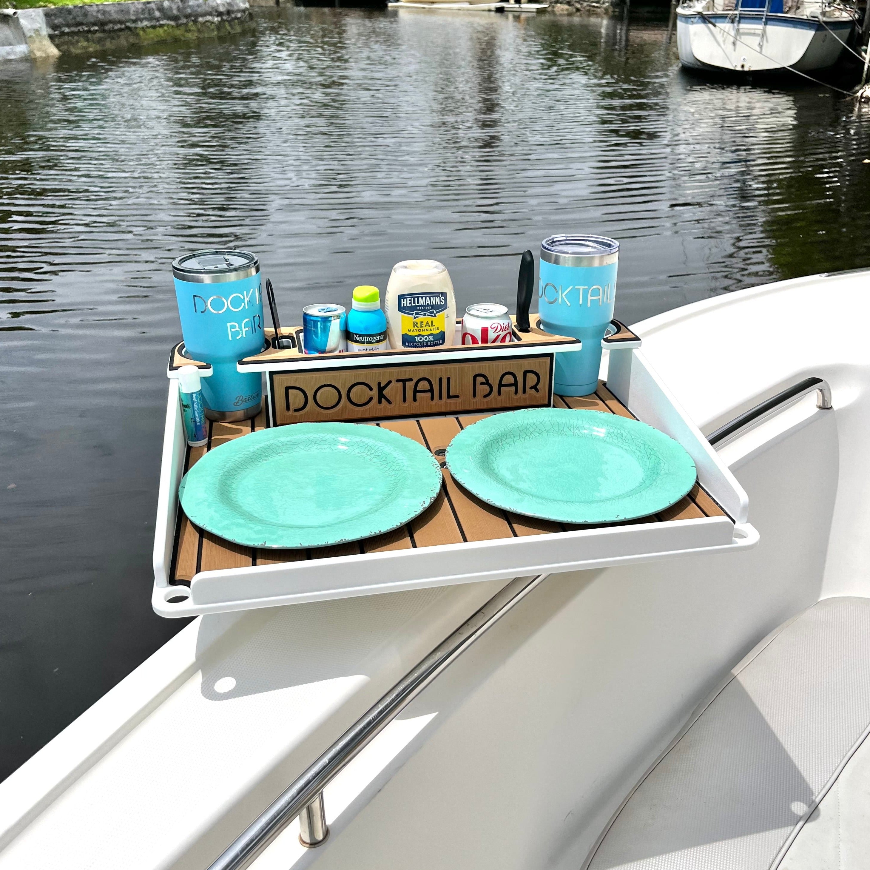 Docktail Boat Utility Table With Cup Holders & Magma Rod Holder