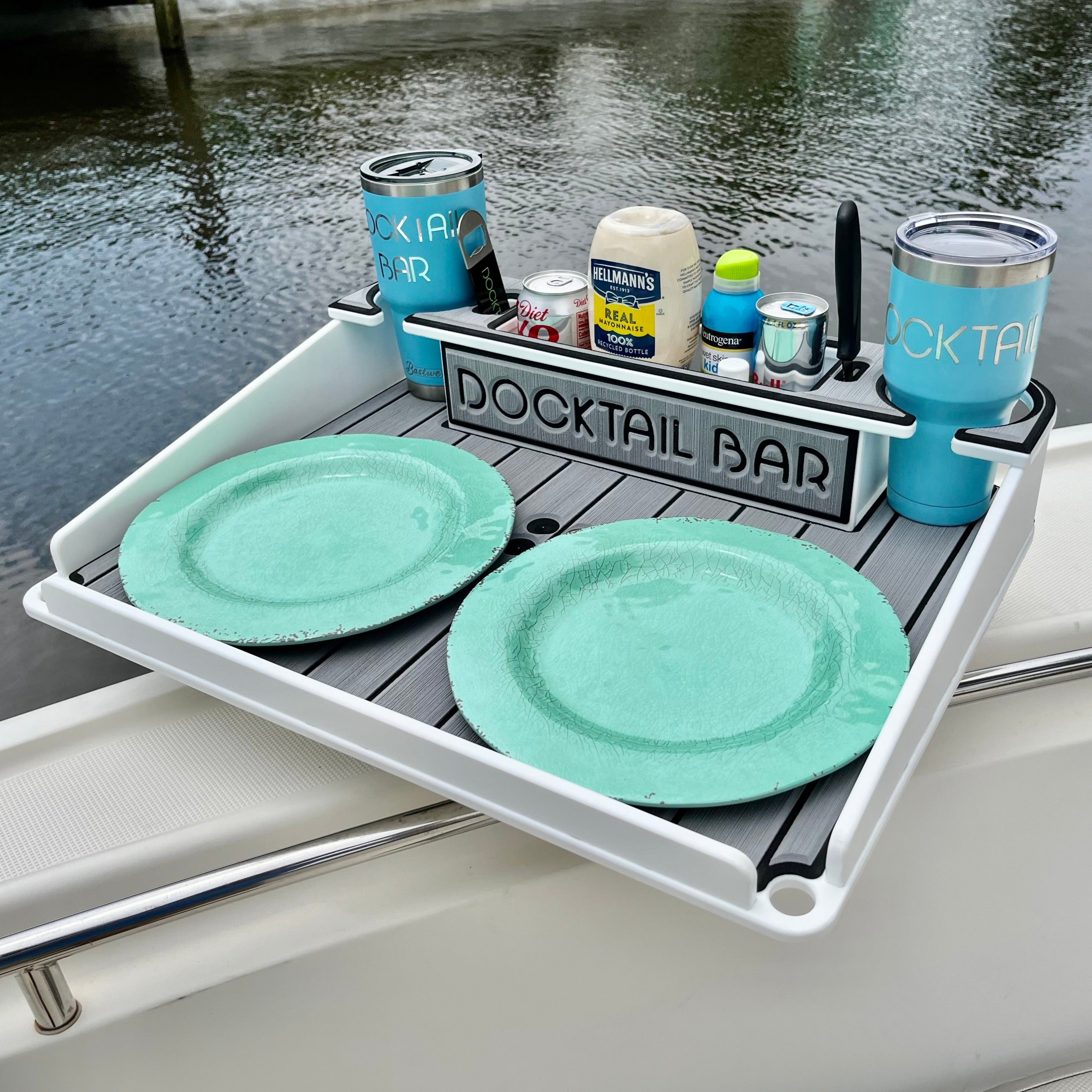 Docktail Boat Utility Table With Cup Holders & Magma Rod Holder