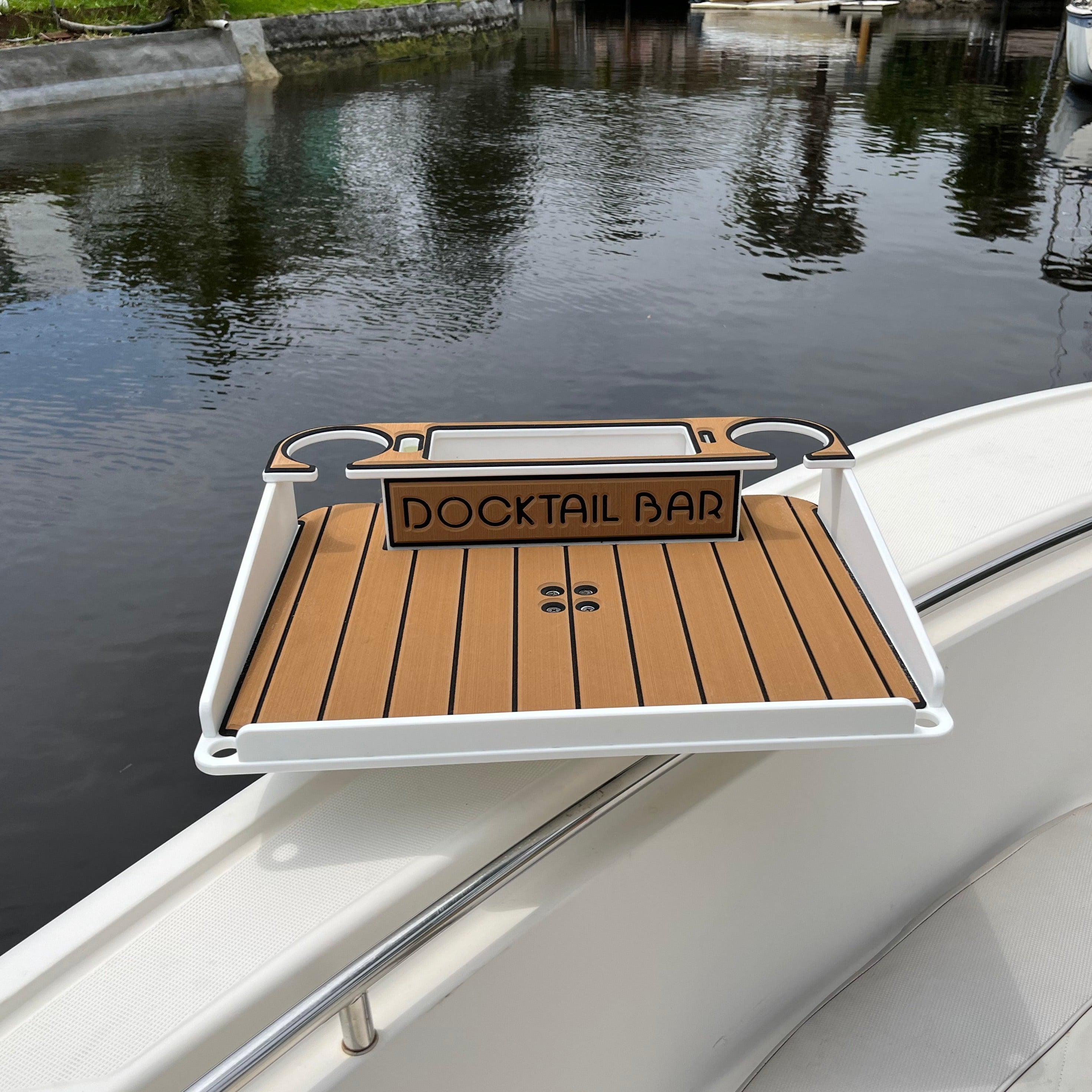 Docktail Boat Utility Table With Cup Holders & Magma Rod Holder