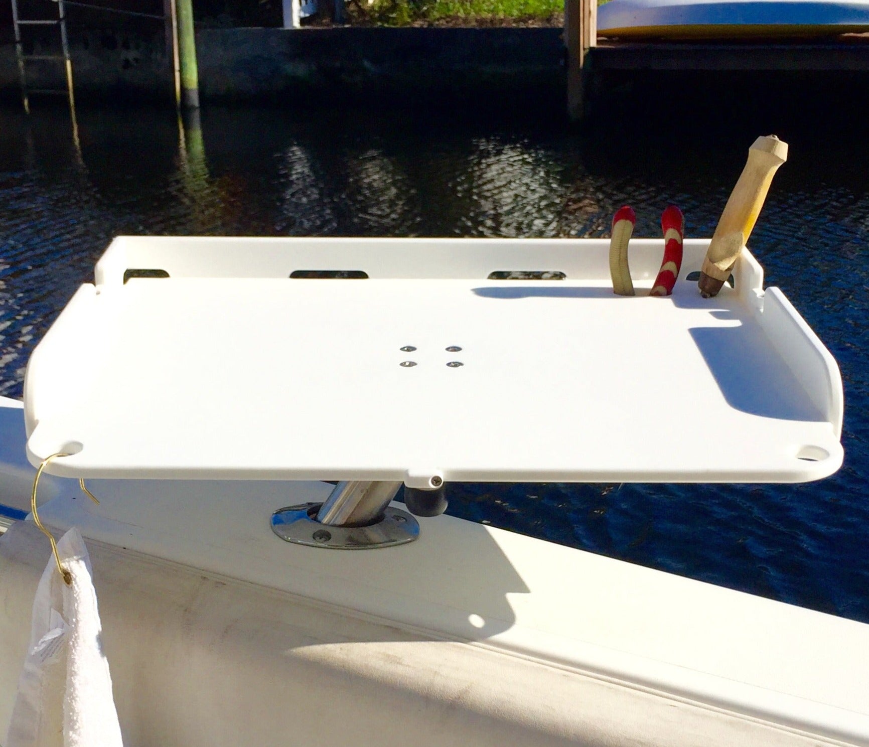 fishing rod holder cutting board Docktail Bait Table with Rod Holder Mount
