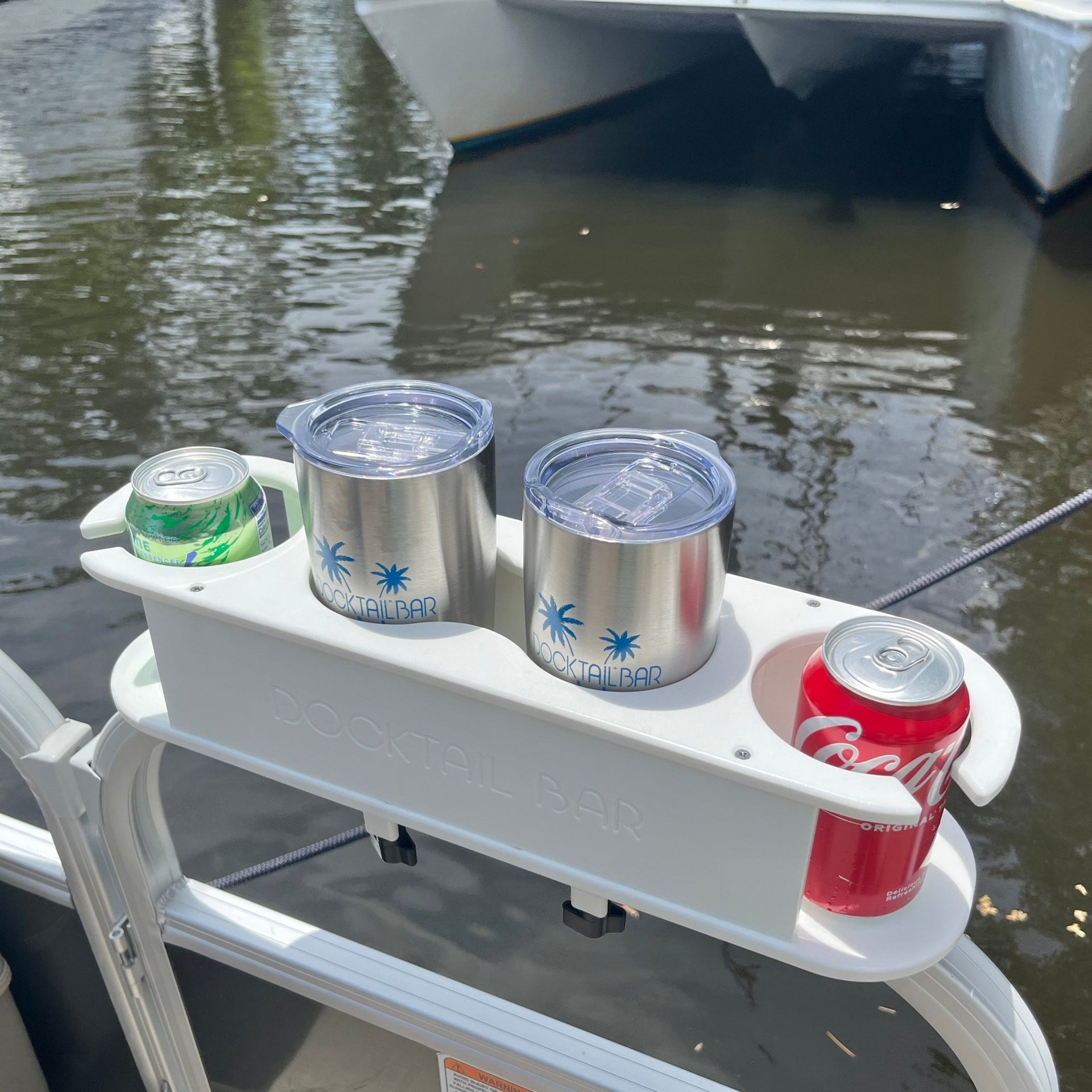 Marine Boat Rail Cup Holder - No Drilling, Adjustable Clamp For Bimini Top Pole, Pontoon & Bass Boat Accessories