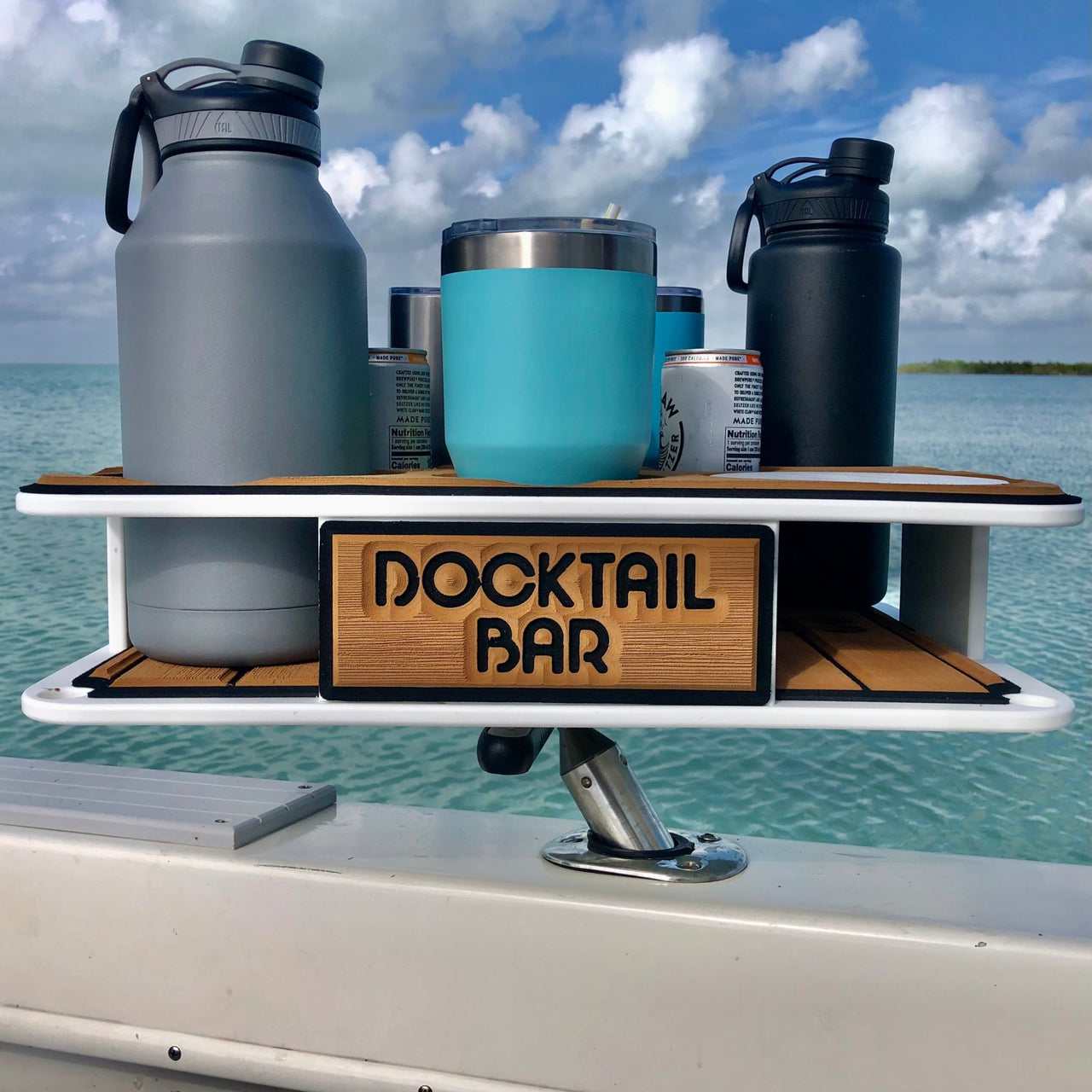 Docktail Boat Table Caddy with Adjustable Rod Holder Mount - Docktail Bar