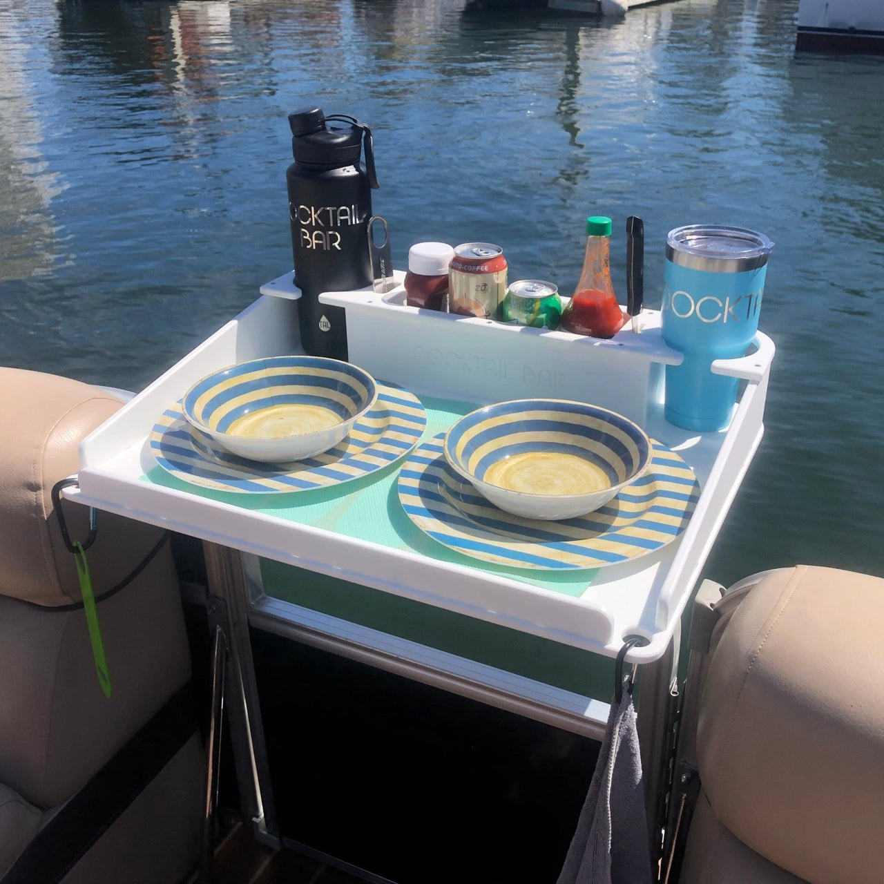 Docktail Utility Boat Table with Pontoon Boat Rail Mount - Docktail Bar