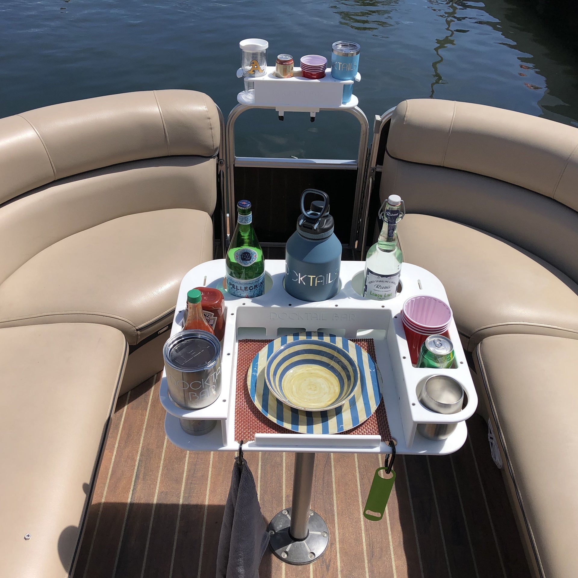 Docktail Butler Boat Table Caddy Organizer - with Pedestal Adapter Plate (Post/Floor Mount Not Included) | Portable Boat Bar with Cup Holders, Boat