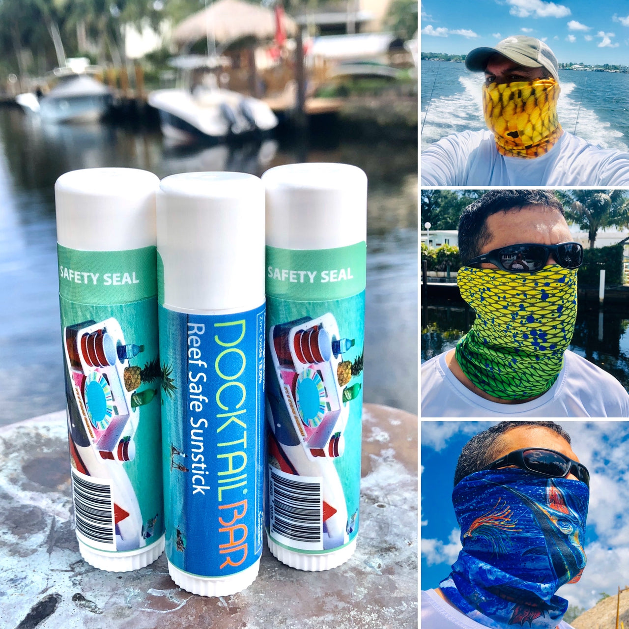 Sunshield Bundle Package - 3 UV Protective Face Shields + 3 Tubes of Docktail Bar's Reef Safe Sunstick