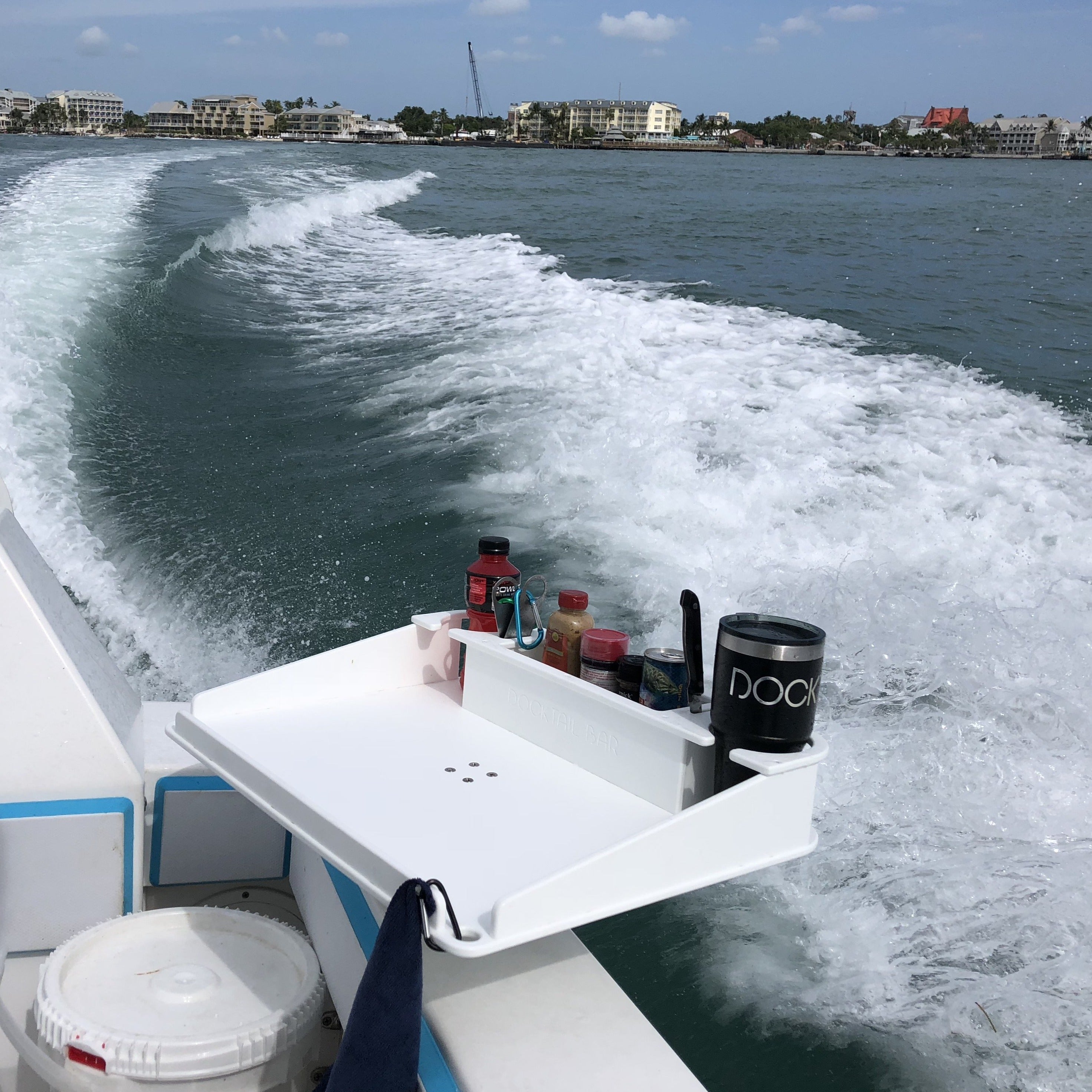 Docktail Boat Utility Table With Cup Holders & Magma Rod Holder