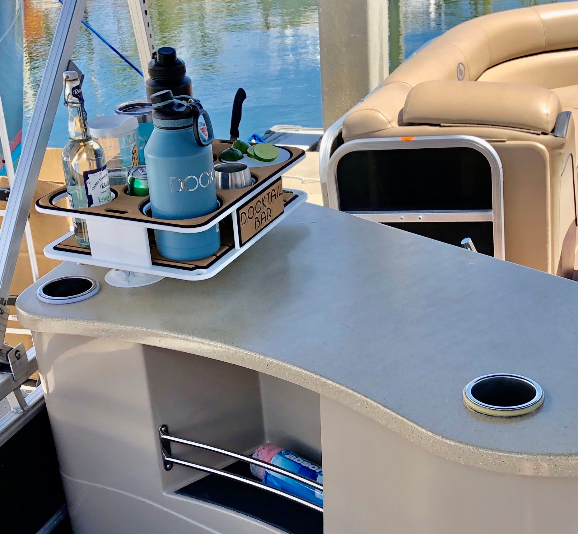 Docktail Boat Table and Cup Holder Caddy with SeaSucker Suction Mounts