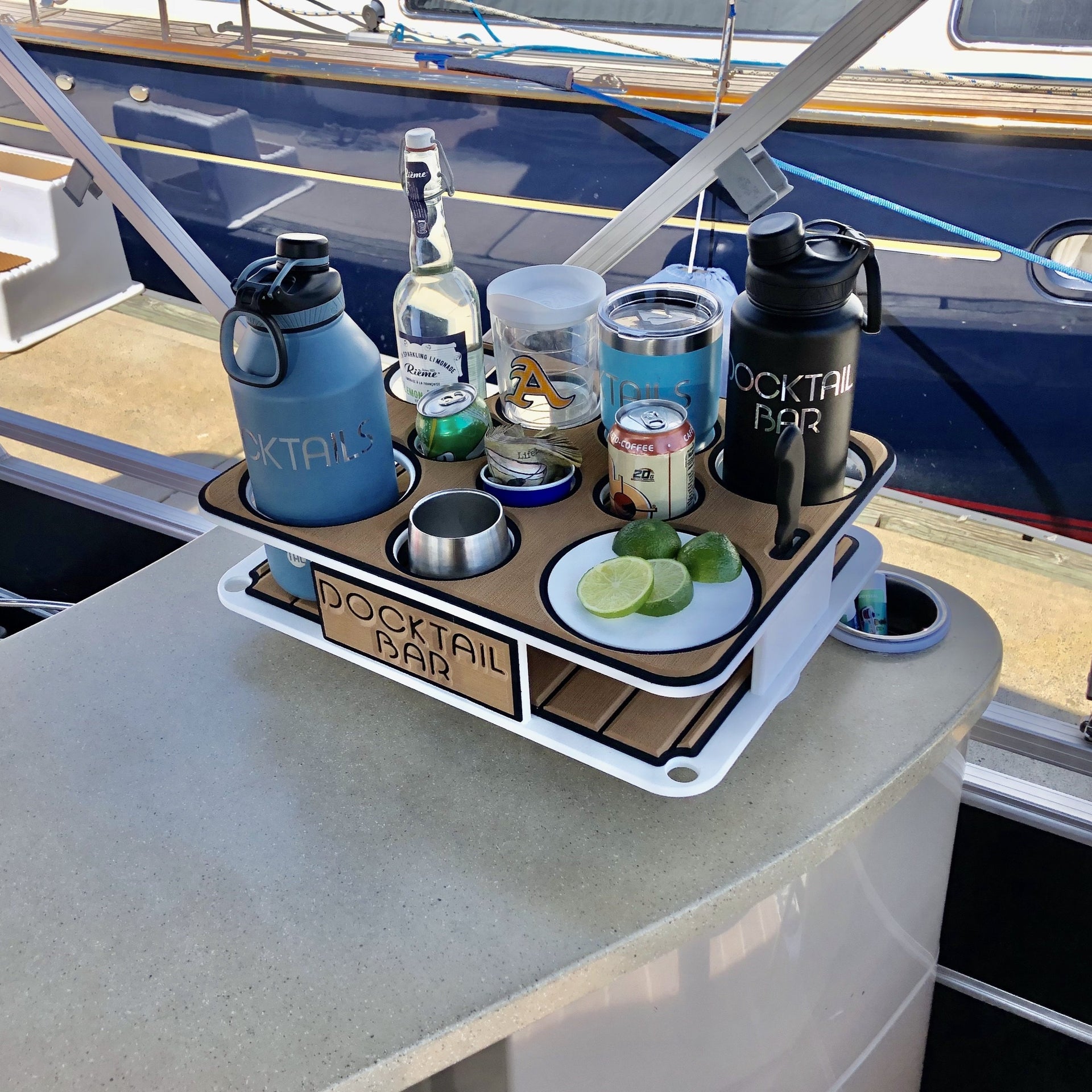 Docktail Boat Table and Cup Holder Caddy with SeaSucker Suction Mounts