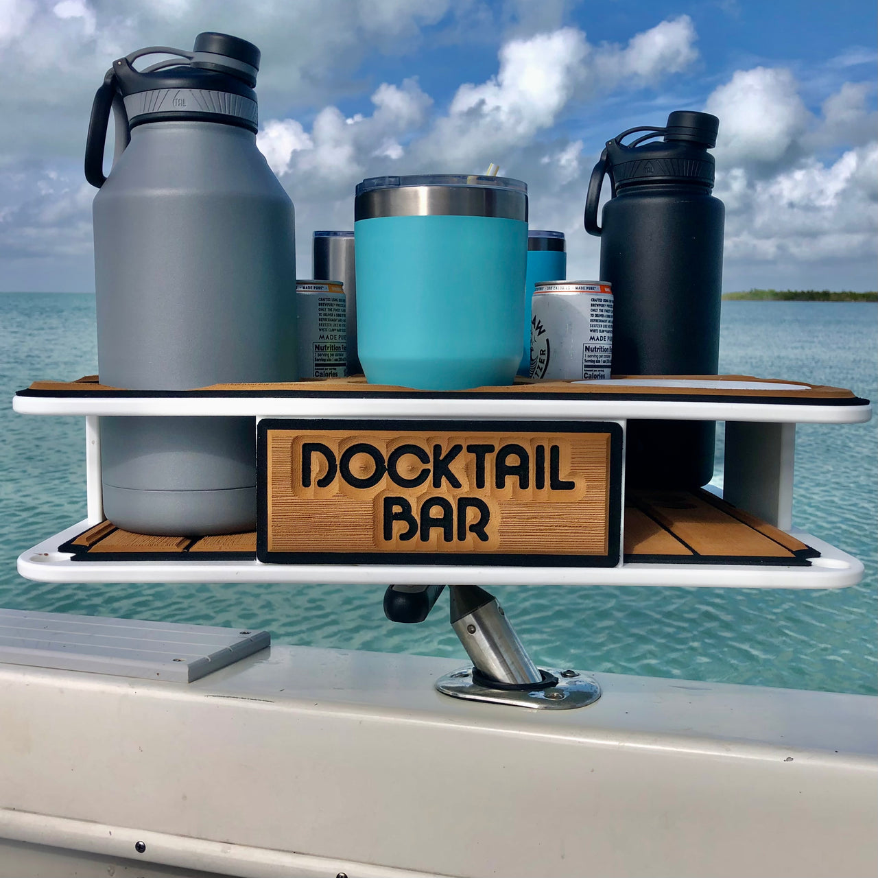 Docktail Boat Table Caddy with Adjustable Rod Holder Mount - Choose Your Color