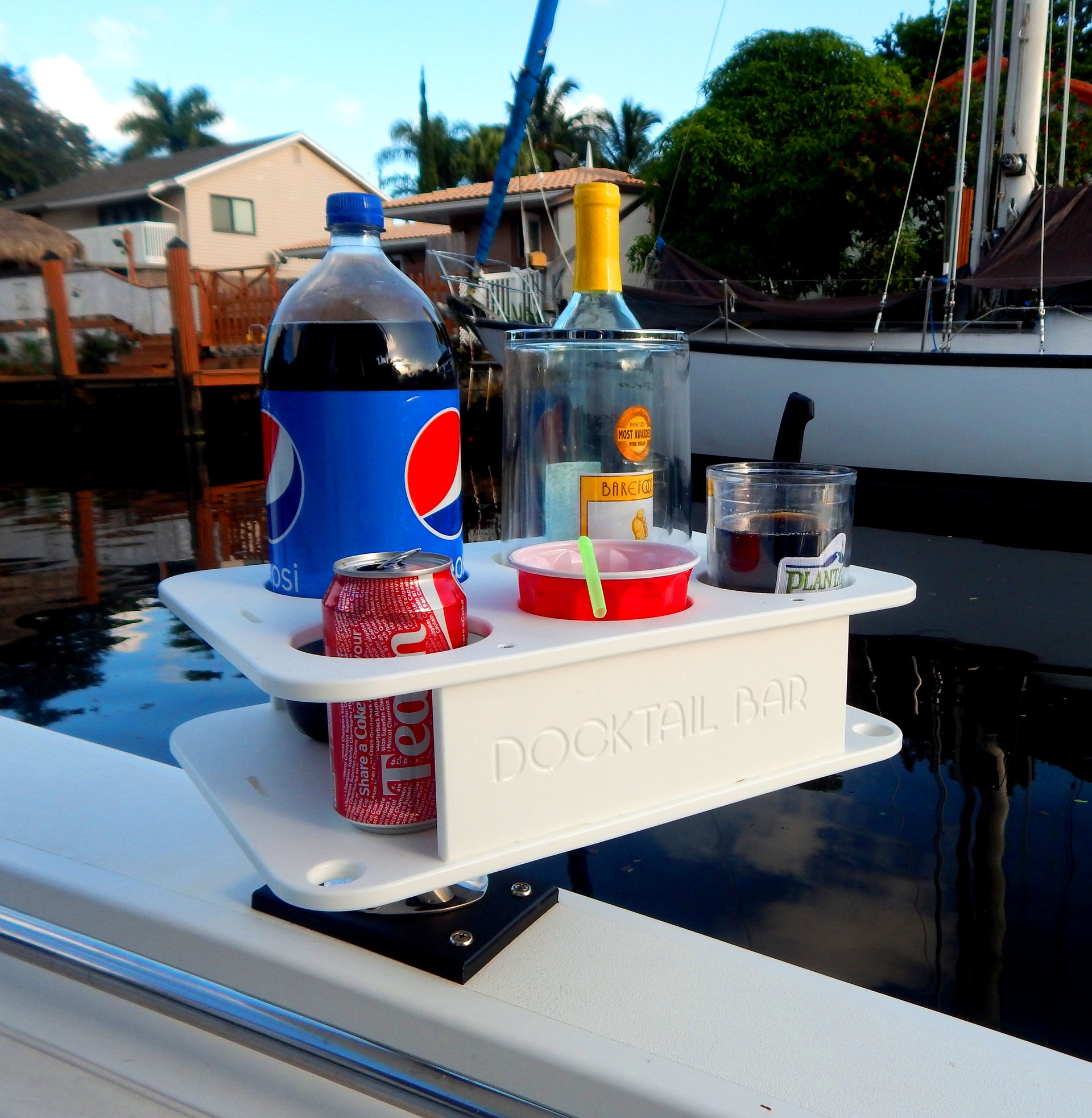 Docktail Jr Boat Cup Holder Table Caddy & Adjustable Rod Holder Mount